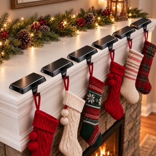 8 Pack Black Metal Christmas Stocking Holders with Non-Slip Pads - Mantle, TV Stand, Staircase, Dresser