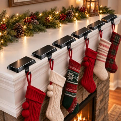8 Pack Black Metal Christmas Stocking Holders with Non-Slip Pads - Mantle, TV Stand, Staircase, Dresser