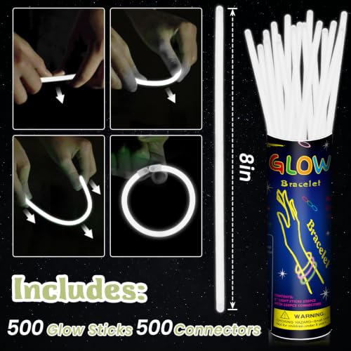 White Glow Sticks Bulk Pack 8 Inch for Parties and Events - 500 Pieces