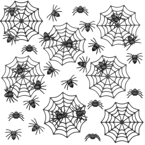 Halloween Spider Decorations Pack - 80 Mini Plastic Spiders & 10 Webs