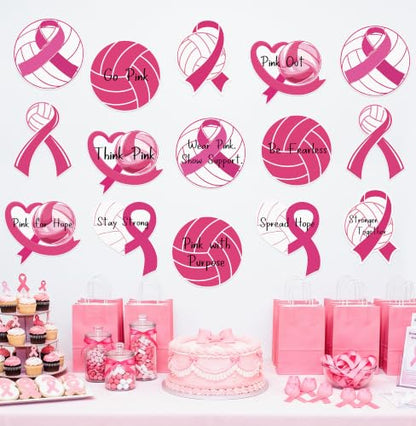 Pink Volleyball Cutouts for Breast Cancer Awareness Events, Party Decorations Set of 48
