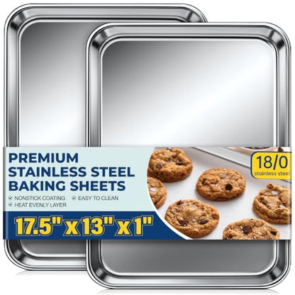 Stainless Steel Baking Sheet Set of 2 18x13 Inch Cookie Trays Nonstick Heavy Duty