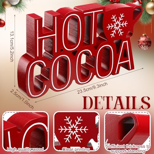 Christmas Wooden Sign - Hot Cocoa Tabletop Decor with Snowflake - Red & Cocoa Variation