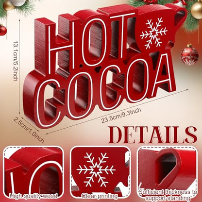 Christmas Wooden Sign - Hot Cocoa Tabletop Decor with Snowflake - Red & Cocoa Variation