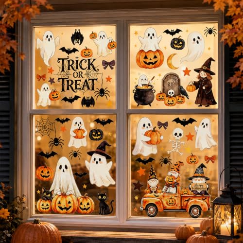 Halloween Window Cling Stickers - Ghost & Pumpkin Decor, Style 2