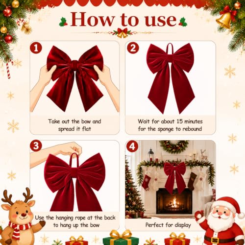 Large Velvet Christmas Bow - 35x18 Inches Holiday Tree Topper