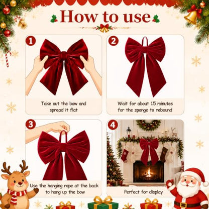 Large Velvet Christmas Bow - 35x18 Inches Holiday Tree Topper