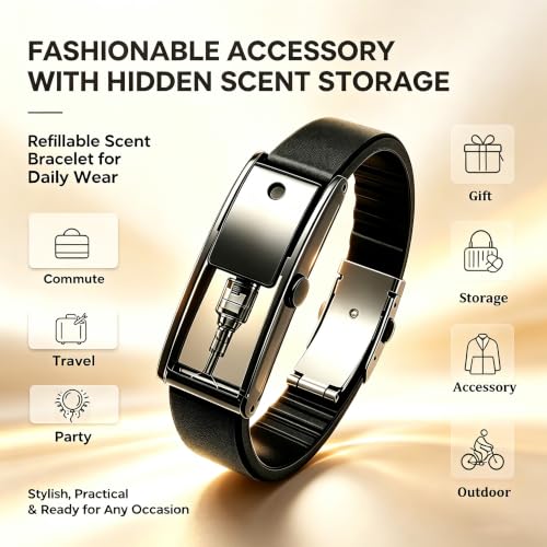 Refillable Perfume Bracelet - Black & Black Jewelry Scent Dispenser