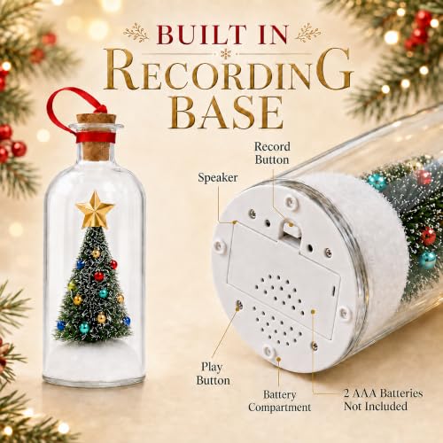 Recordable Christmas Tree Ornament in Glass Bottle - 30 Sec Voice Keepsake with Scene