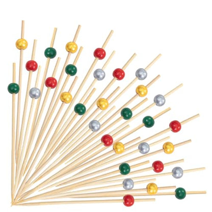 Christmas Cocktail Picks 100Pcs Bamboo Food Skewers for Appetizers & Desserts
