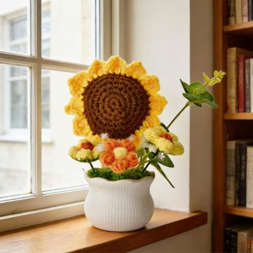 Crochet Sunflower Flower Bouquet for Home Decor & Gift - Sunflower+White