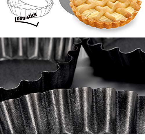 12 Inch Non-Stick Tart Quiche Flan Pan Molds Round Removable Loose Bottom Fluted Heavy Duty Pie Pizza Pan