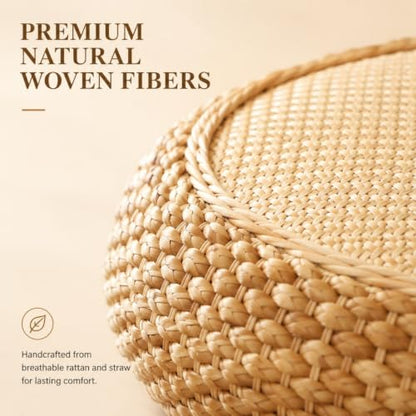 Natural Woven Straw Floor Pillow - 16-Inch Diameter, Rustic Seat Cushion - Seeliy Home