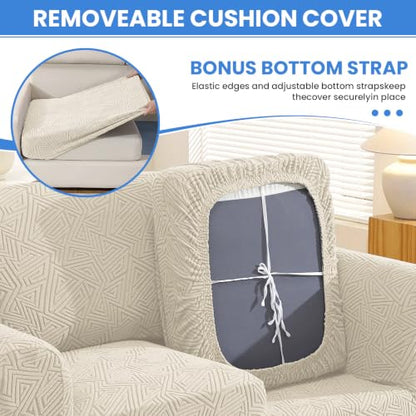 Beige 2-Piece Stretch Armchair Cover Set 31-46 Inches with Cushion