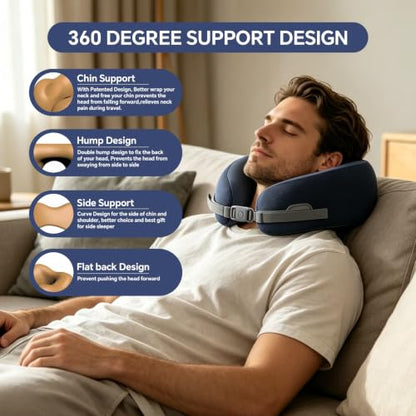 Travel Neck Pillow Memory Foam U Shape Blue - Portable Support for Flight & Car