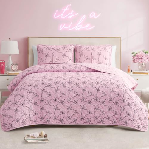 Juicy Couture Luxe Bow 3-Piece Quilt Set Full/Queen Light Pink - Reversible Bedding