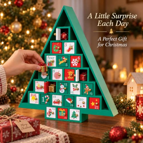 Wooden Christmas Advent Calendar with 24 Drawers - Holiday Countdown Decor