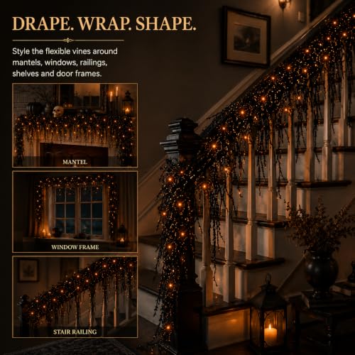 Halloween Spooky Vine Lights Garland for Mantel Door & Window - 3.3ft