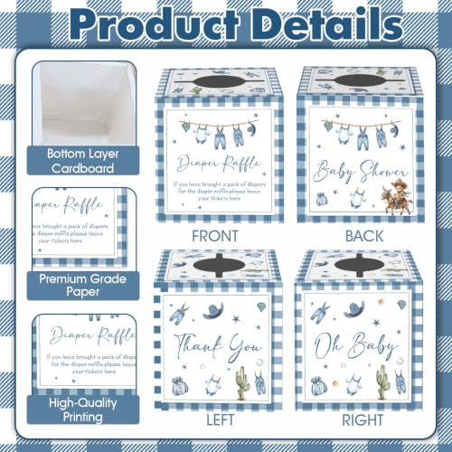 Blue Jean Baby Shower Decorations with Diaper Raffle Box & 50 Cards - Blue