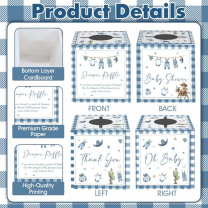 Blue Jean Baby Shower Decorations with Diaper Raffle Box & 50 Cards - Blue