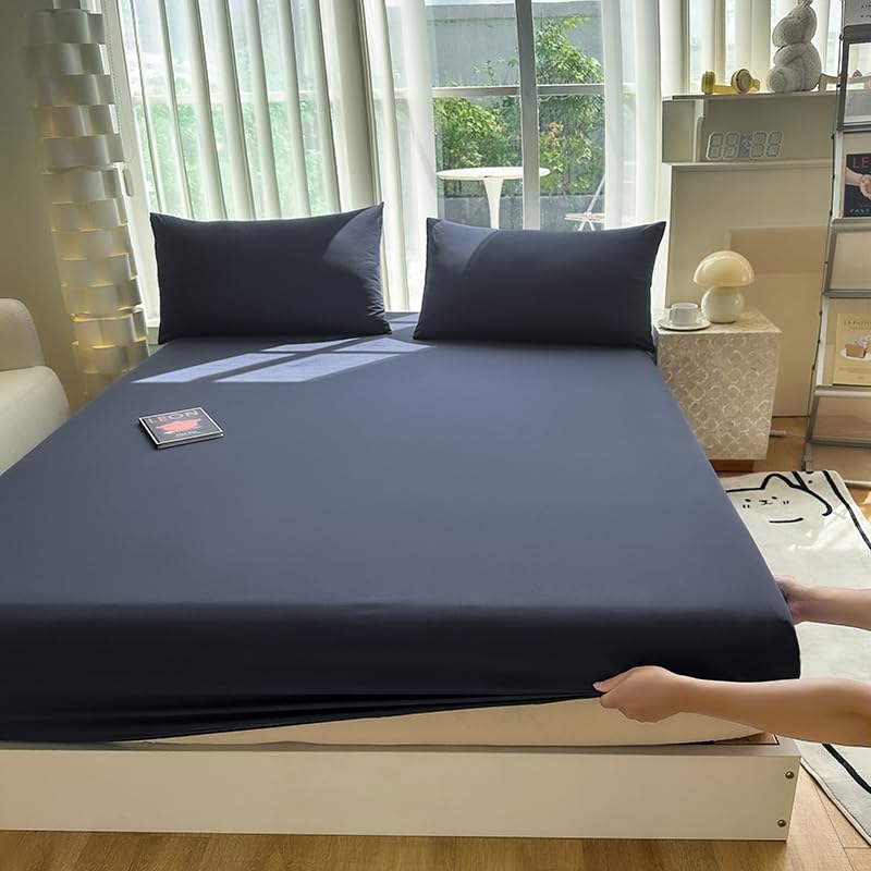Queen Fitted Sheet with Elasticated Edges Microfiber Shrink-Resistant BYHIP A03