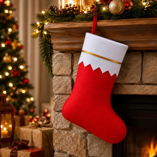 14 Pack Christmas Stockings Bulk - 15 Inch Red & White Non-Woven Holiday Decorations - Variation of THIS listing