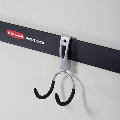Rubbermaid FastTrack Garage Hook Organizers - Powder Coated Metallic for Ladders, Tools & Bikes (4 Pack)