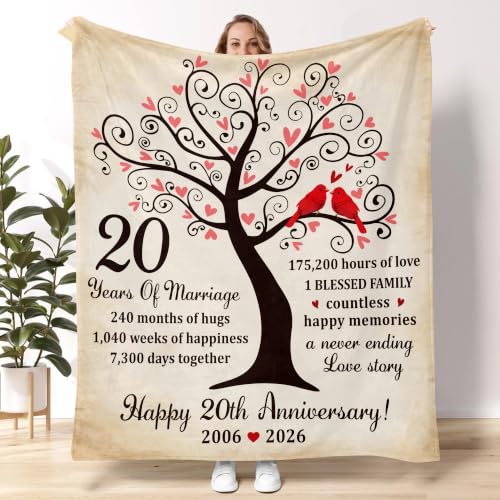 20th Anniversary Blanket - China Wedding Keepsake for Couples, Cozy Romantic Throw
