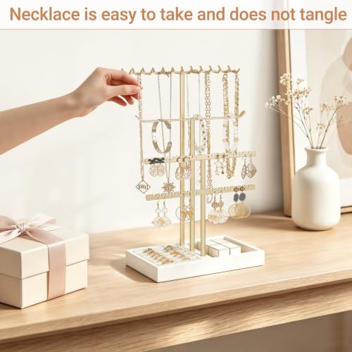 4-Tier Jewelry Organizer Stand with Necklace, Bracelet, Earring & Ring Storage