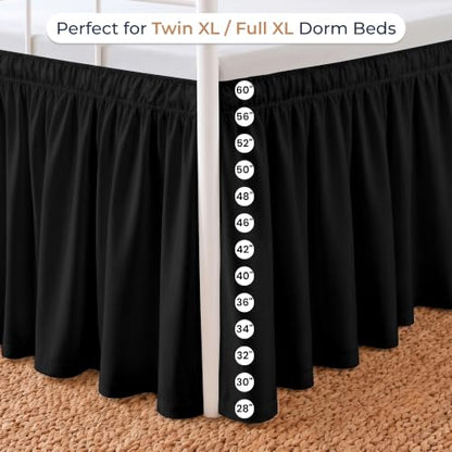 Dorm Bed Skirt Twin XL 36 Inch Drop Black Wrap Around Dust Ruffle
