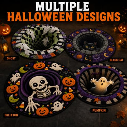 3D Halloween Rug Indoor Black Cat Vortex Optical Illusion, 32 Inch - Variation: Black Cat / 2'8" Round