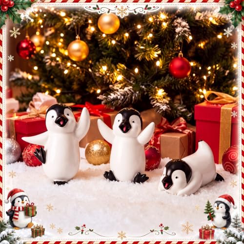 Christmas Penguin Stairway Decorations Set - 3 Resin Sliding Figurines