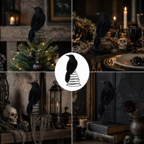 Halloween Crow Tree Topper - Mini Gothic Decor for Holiday & Halloween