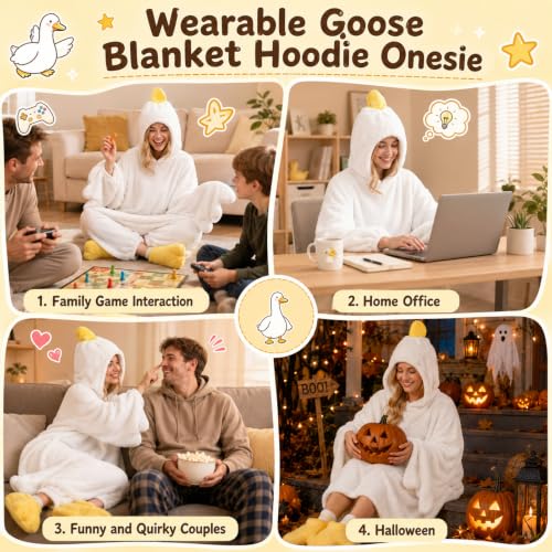 White Goose Hoodie Blanket Onesie - Oversized Duck Wearable Blanket Medium