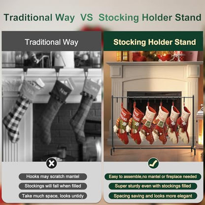 Christmas Stocking Holder Stand 45 Inch with 12 Removable Hooks - Black