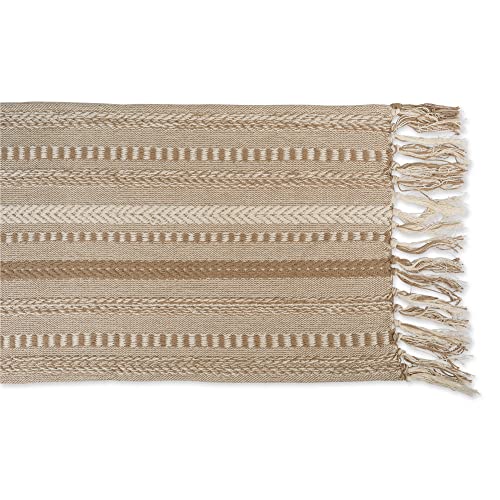 Braided Cotton Table Runner with Fringe - 15x108 in, Stone