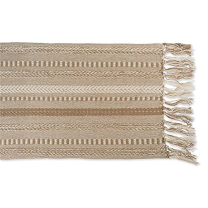 Braided Cotton Table Runner with Fringe - 15x108 in, Stone