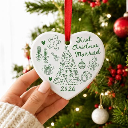 First Christmas Married Ornament - Mr & Mrs Ceramic Keepsake - Married 2 Variation