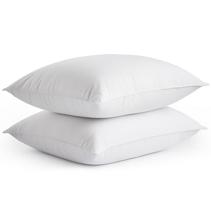 Goose Down Feather Pillows, Soft Bed Pillows King Size Set of 2, 100% Soft Cotton Shell, Hotel Pillows for Back, Stomach or Side Sleepers