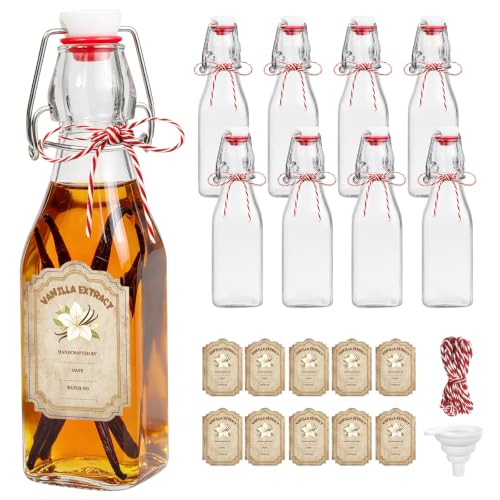 8 Pack 8oz Glass Swing Top Bottles for Vanilla Extract and Beverages