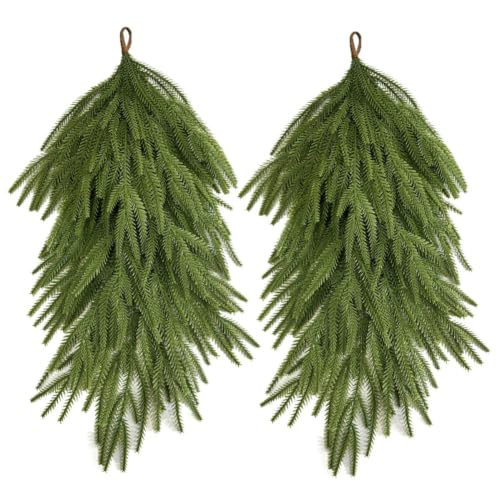 2 Pcs 25-Inch Realistic Norfolk Pine Swag for Front Door - Holiday & Decor