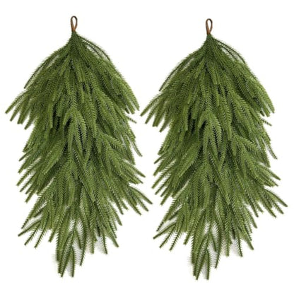 2 Pcs 25-Inch Realistic Norfolk Pine Swag for Front Door - Holiday & Decor