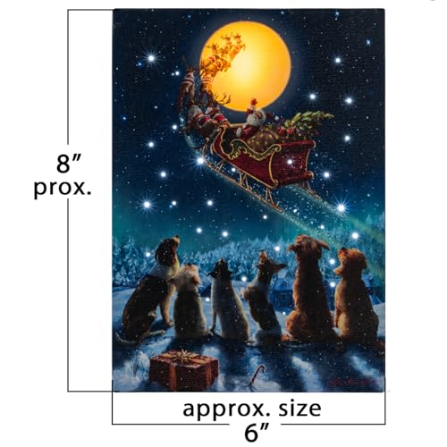 Lighted Fiber Optic Canvas Wall Art Santa Over Moon 8x6 Inch - Festive Holiday Decor