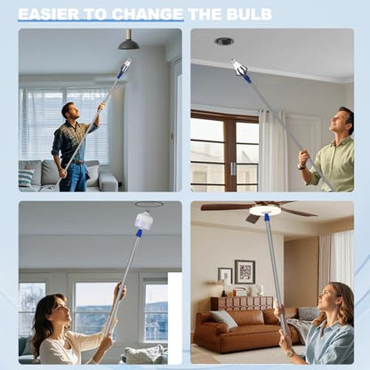 OJLUOJ Light Bulb Changer for High Ceilings 12FT Light Bulb Pole Changer for High Ceilings and Recessed Lights with Baskets and Suction Cup Light Bulb Removal Tool for Household Hanging Lights