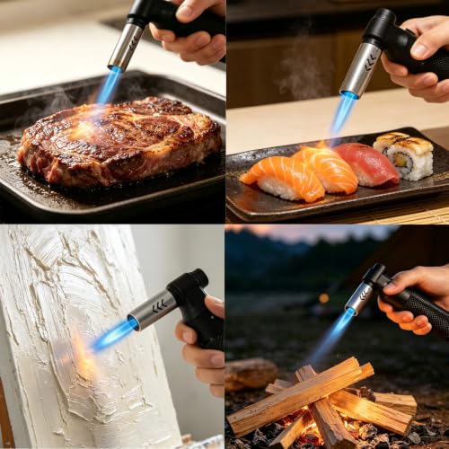 Refillable Butane Torch Lighter with Large Nozzle & Windproof Flame