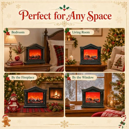 Fake Fireplace Lamp with LED Flame Effect - Black - Realistic Cozy Decor