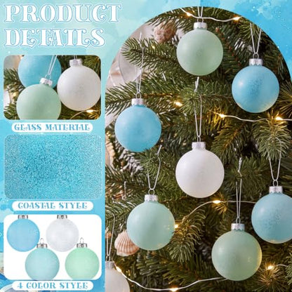 12 Coastal Christmas Tree Ornaments - 2.36 Inch Nautical Holiday Decor - Basic Style