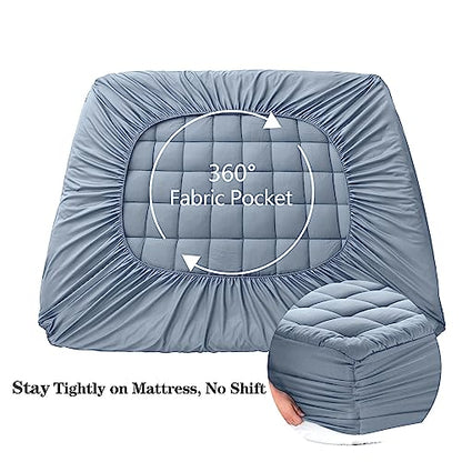 EASELAND Twin Size Mattress Pad Pillow Top Mattress Cover Quilted Fitted Mattress Protector Single 8-21" Deep Pocket Cooling Mattress Topper (39x75 Inches, Dusty Blue)