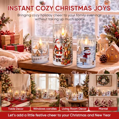 Christmas Flameless Battery-Operated LED Candles Set of 3 with Santa & Snowman Variation