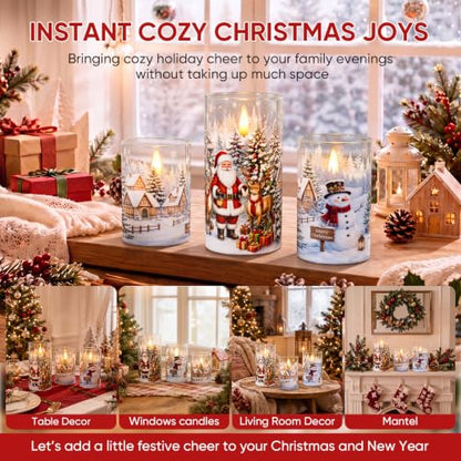 Christmas Flameless Battery-Operated LED Candles Set of 3 with Santa & Snowman Variation